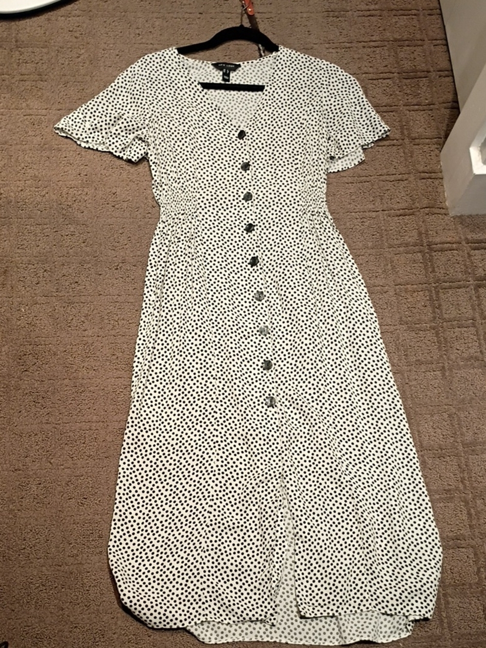 New Look White Polka Dot Button-Front Midi Dress